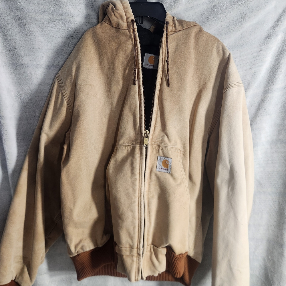 Carhartt Men's Tan Sandstone Hooded Work Jacket